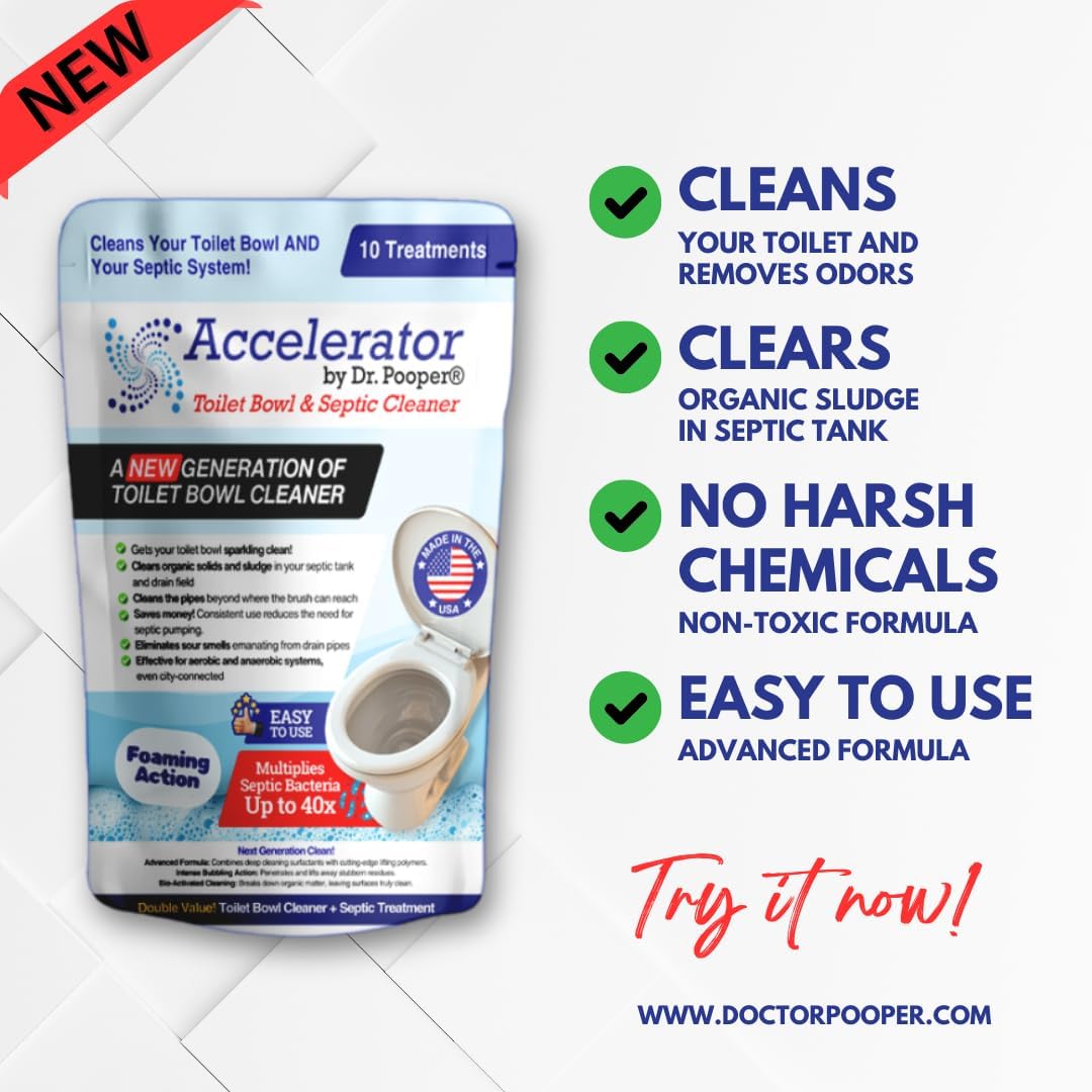 Dr. Pooper Toilet Bowl & Septic Tank Cleaner—Powerful Stain Remover & Odor Eliminator—Bio-Activated Formula for Deep Cleaning & Septic Maintenance—Safe for Pipes & All Plumbing Systems