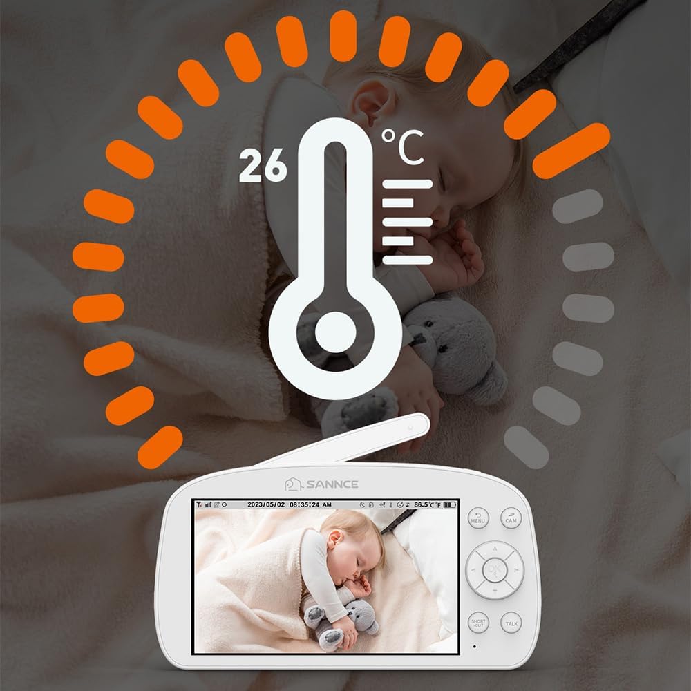 SANNCE Vigilabebés con cámara y luz nocturna – Pantalla 720P 5,5 pulgadas 1080P Baby Monitor 5000 mAh batería con alarma de temperatura, apagón, PTZ, visión nocturna por infrarrojos, recordatorio de