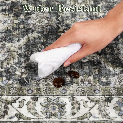 GarveeHome Washable Runner Rug 2x6 Vintage Carpet Runner with Non Slip Backing Foldable Non Shedding Retro Accent Rug Low Pile Distressed Throw Rug for Hallway Office Bedroom, Grey