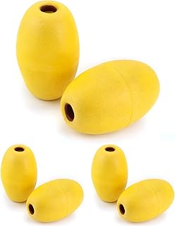 QWORK Oval Water Float, 6 Pack, 1/2" Hole, 3.5" x 5.5", for Pools, Water Ski Ropes, Anchor Lines, Yellow
