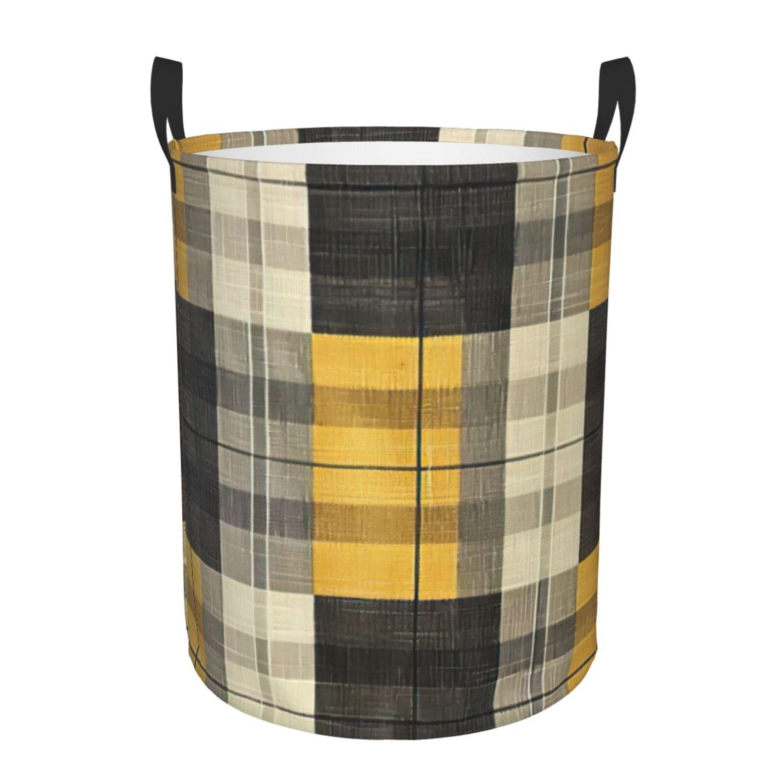 Panier pour le rangement de couvertures et linge à motif écossais jaune