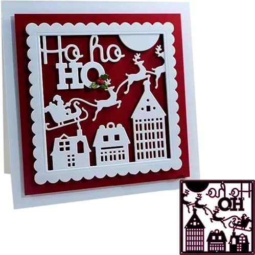 Troqueles de corte de Navidad de metal, diseño de ciervos de casa de pueblo bosque, troquelados, plantillas en relieve, molde de plantilla para