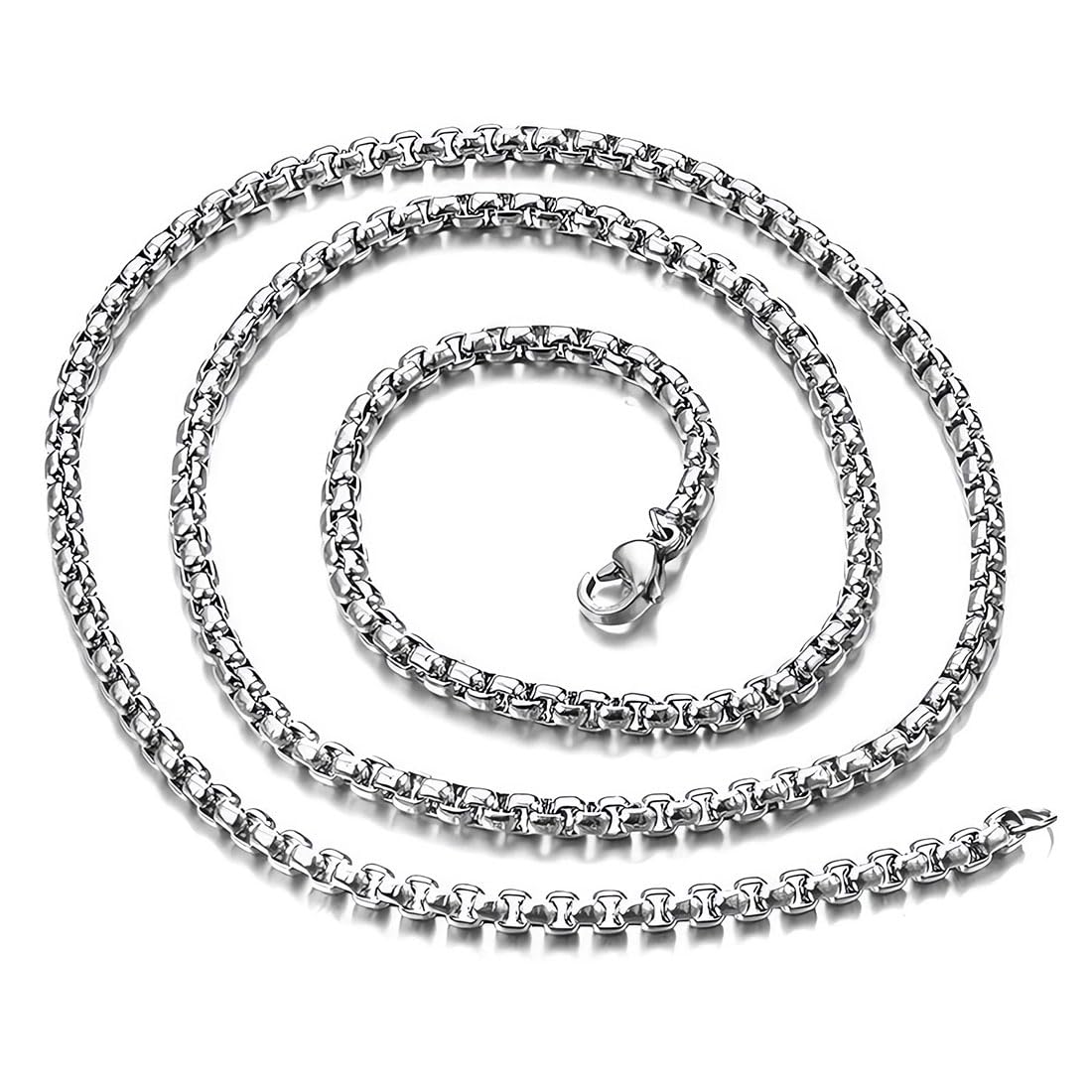 CPSYTECPSYTE Collar para Hombre y Mujer, Acero Inoxidable y Plata, con Cadena de eslabones venecianos, Cadena Caja de Plata, Ancho 3mm, Largo 60cm