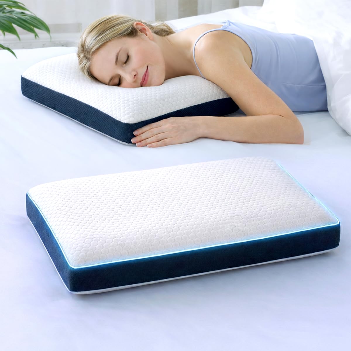 amazon basics Ultra Responsive Memory Foam Orthopedic Pillow - for Cervical Pain, Deep Sleep, Posture Alignment, Back & Side Sleeping | 6 Months Warranty, Soft Washable Cover, White - King Size-image-47