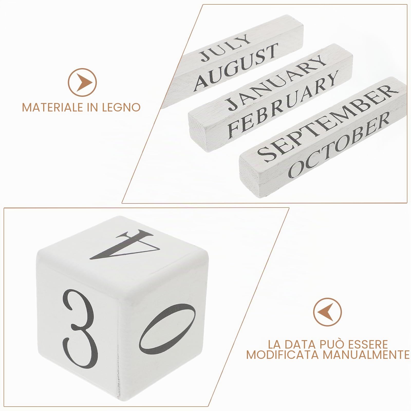 FOMIYES Calendario Perpetuo in Legno Bianco, Decorazione Da Tavolo Stile Europeo, Calendario a Cubi Per Casa E Ufficio, Regalo Creativo