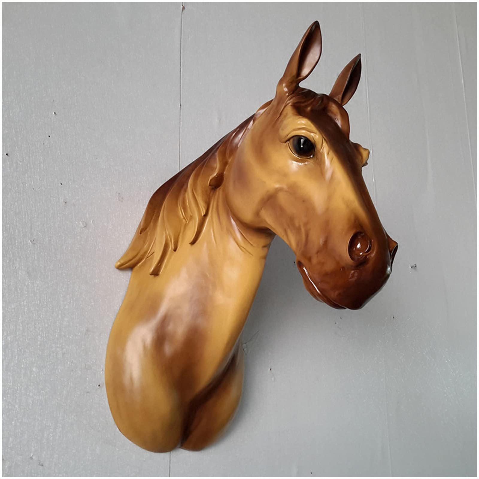 YXCQHZM Escultura de cabeza de caballo montada en la pared de 18 pulgadas, arte para colgar en la pared, arte de taxidermia sintética, decoración de busto para el hogar, bar, decoración de pared