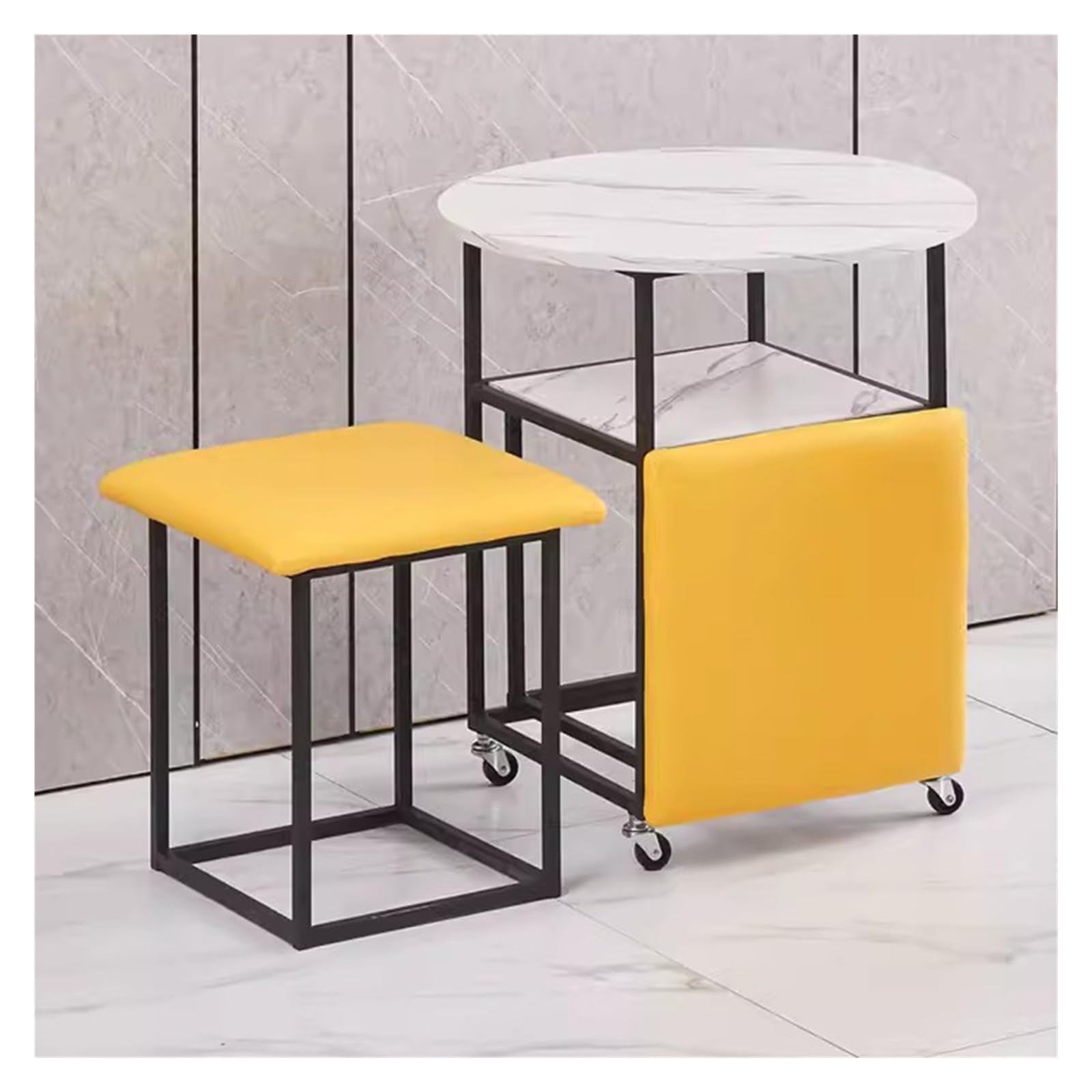 Fauteuil Ottoman gigogne 5 en 1 jaune avec roulettes pour salon