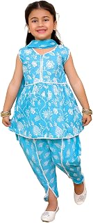 AJ DEZINES Kids Cotton Sleeveless Kurta Sharara Set for Girls - Festival Traditional Ethnic Wear - Floral Printed Pattern,... Price In India