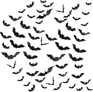 96pcs Halloween Decorations Bats,Black PVC Bats 3D Wall Sticker DIY 3D Halloween Party,Halloween Scary for Home Window Room Scary Halloween Sticker Party Supplies