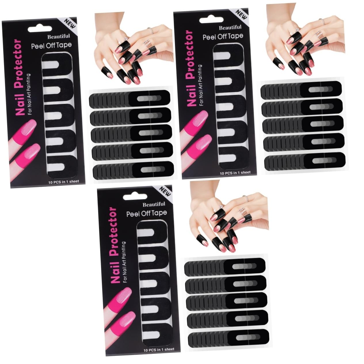 SHERCHPRY 3 Series Pegatinas Antiderrames Pegatina Protectora De Uñas De Uñas Para Pintar Uñas Cubiertas De Uñas Pegatinas Despegables Para Uñas Negro Gel De Sílice 100 Hojas*3