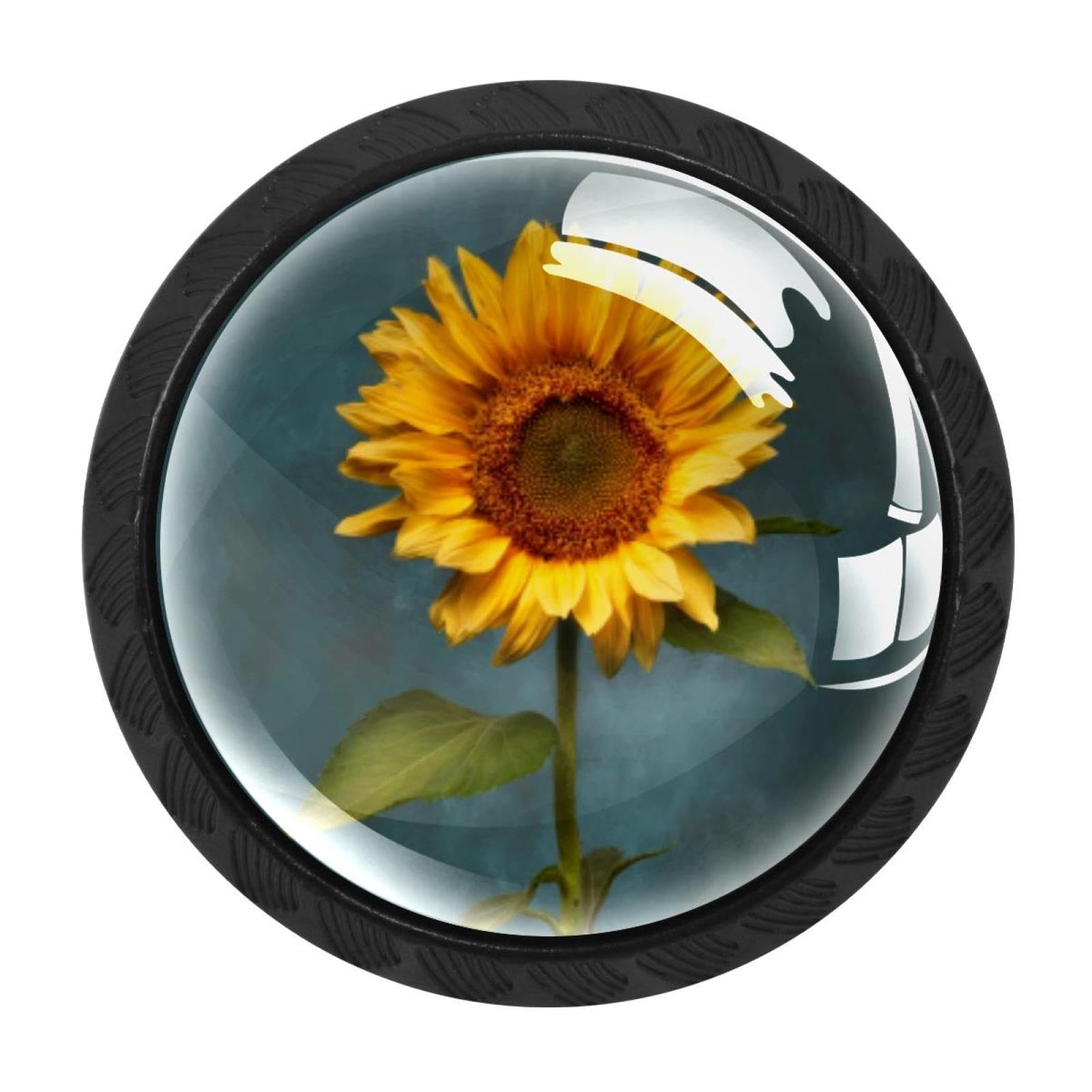 CHENZZZZ Sunflower (3) Drawer Knobs 4 Pack Crystal Dresser Knobs 35mm Glass Cabinet Knobs for Home Office Bathroom
