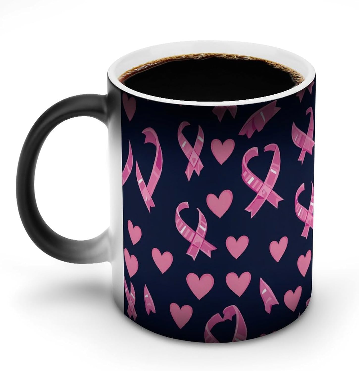 Breast Cancer Awareness Ribbons Color Changing Mug Heated Ceramic Cup Heat Sensitive Coffee Mug Fun Gift