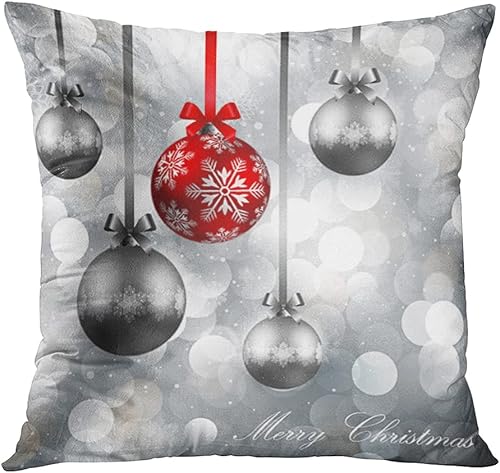 Miniatura 4 de Juego de 4 fundas de almohada cuadradas de 16 x 16 pulgadas, color rojo y plateado de Navidad con texto en inglés "Merry Candy New Year", decoración