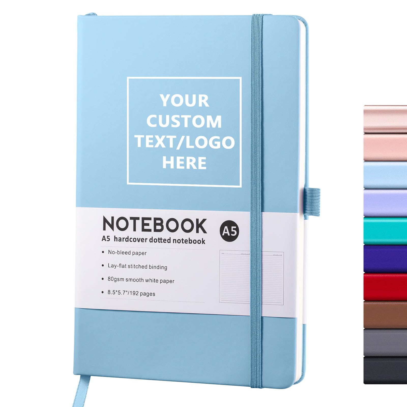 Vebermo Personalised Notebook-Can Engrave Logo/Text/Image, Customisable A5 Journal Notebook Daily Journals For Writing-192 Lined Pages 8.5 x 5.71 Inch,Light Blue — image 1