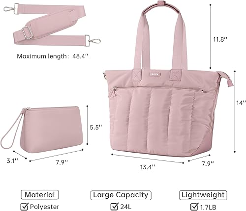 Miniatura 3 de Bolsa de mano con mujer, bolsa de mano acolchada con compartimento para laptop, bolsa de mano para mujer con cremallera, bolsa grande de hombro para