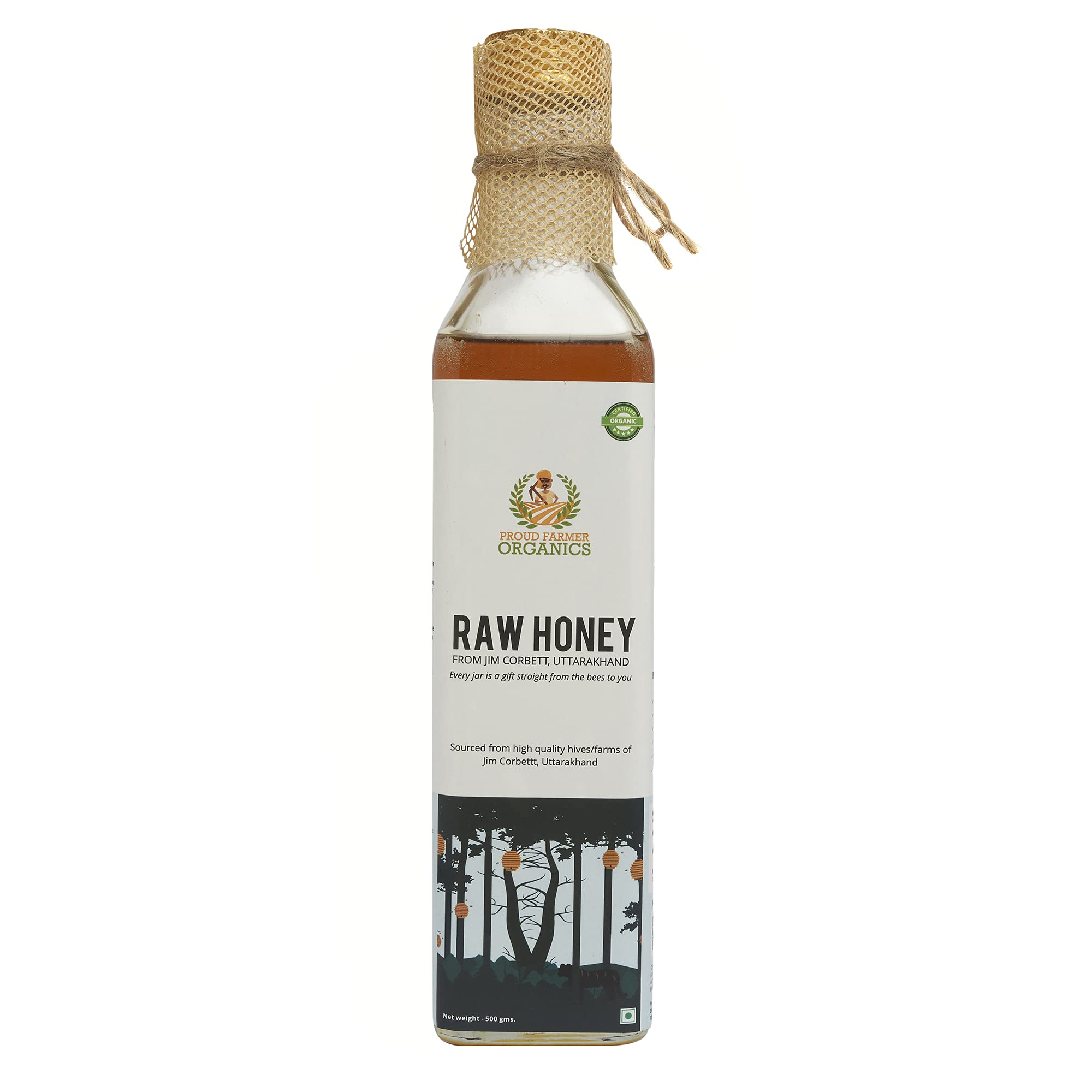 Proud Farmer Organics Raw Organic Honey Unprocessed Unfiltered Unpasteurized Pure Natural Original Honey From JIM CORBETT UTTARAKHAND - 350 Grams Glass Jar (Pack of 1)