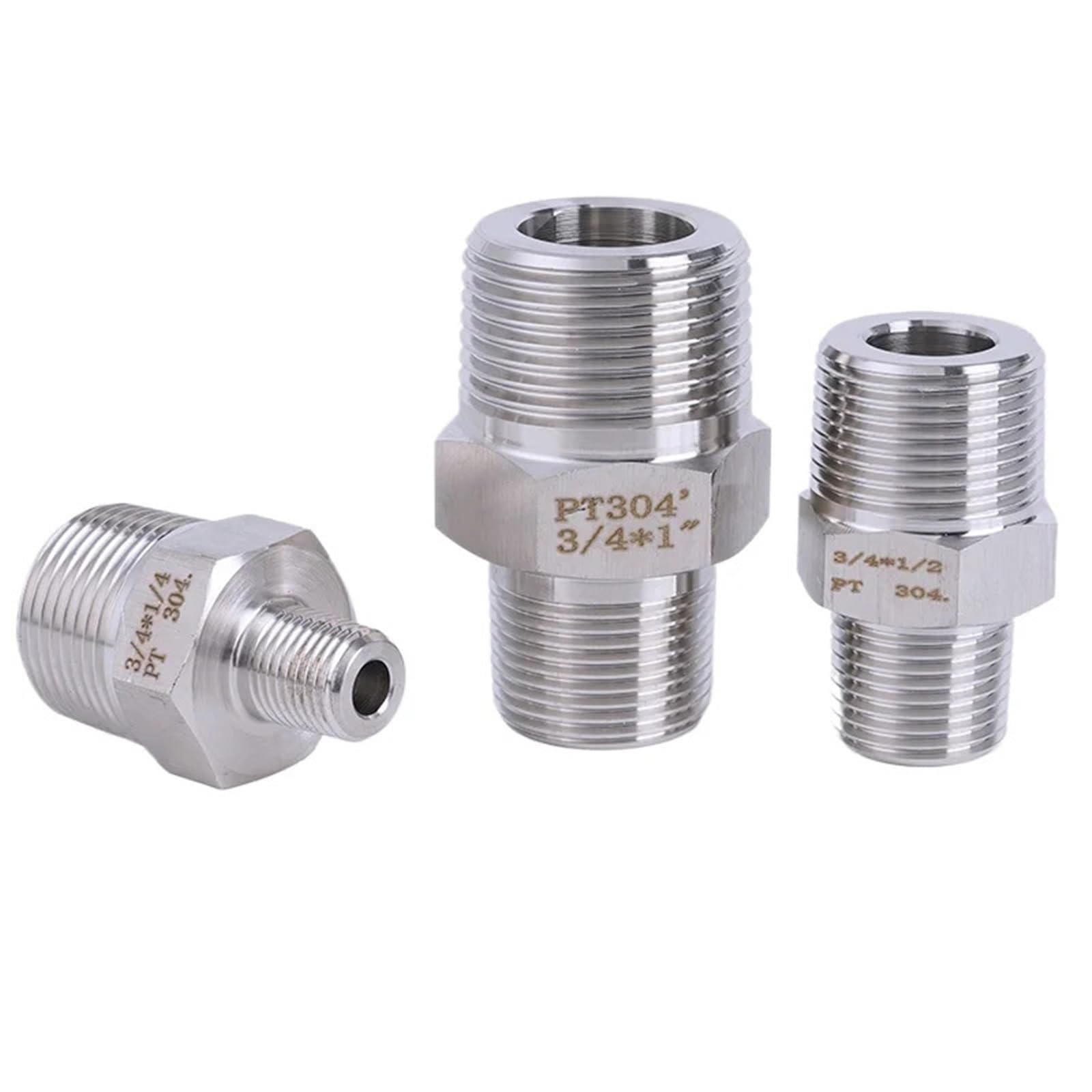 Conector recto de alta presión for tubería de acero inoxidable 304 con rosca macho BSPP de 1/8", 1/4", 3/8", 1/2", 3/4" y 1".(BSPP Thread 1 to 1I4)