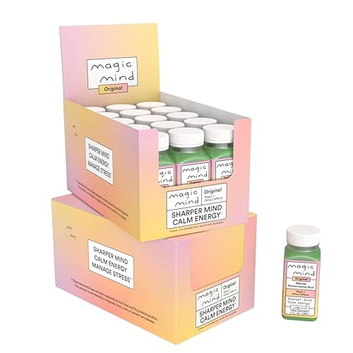 Magic Mind Focus Energy Drink Shots - Sin nerviosismo, alivio del estrés, Ashwagandha, hongos funcionales, té verde matcha, vitamina B12, vitamina