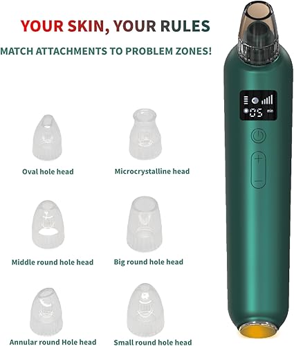 Miniatura 7 de Aspiradora de poros para eliminar puntos negros, 5 niveles de succión y 6 accesorios, aspiradora de poros con calefacción (98.6-107.6 F), pantalla
