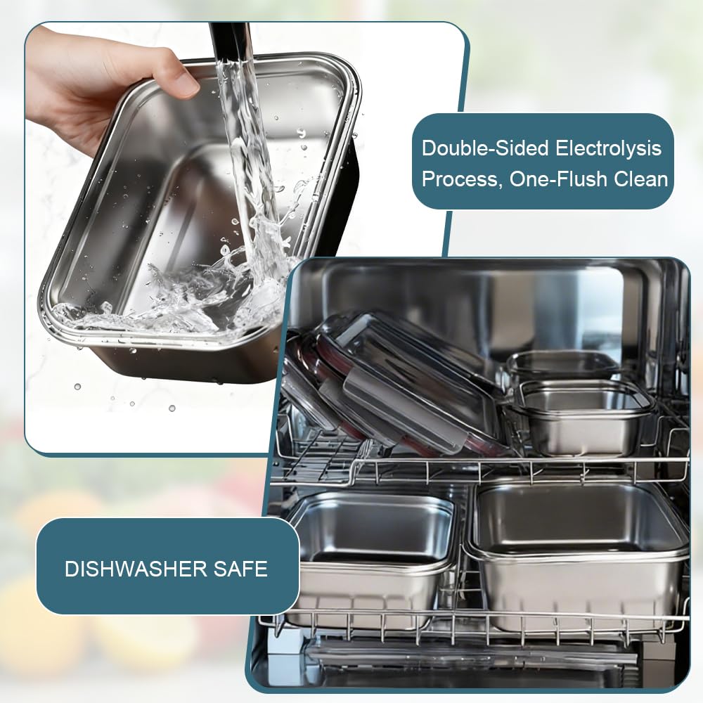 4Pz Contenitori Salvafreschezza in Acciaio Inox Contenitori per Alimenti con Coperchio 550/1100/1900/3500ML Contenitori Ermetici per Alimenti per Scuola Lavoro Picnic Lavastoviglie Frigorifero