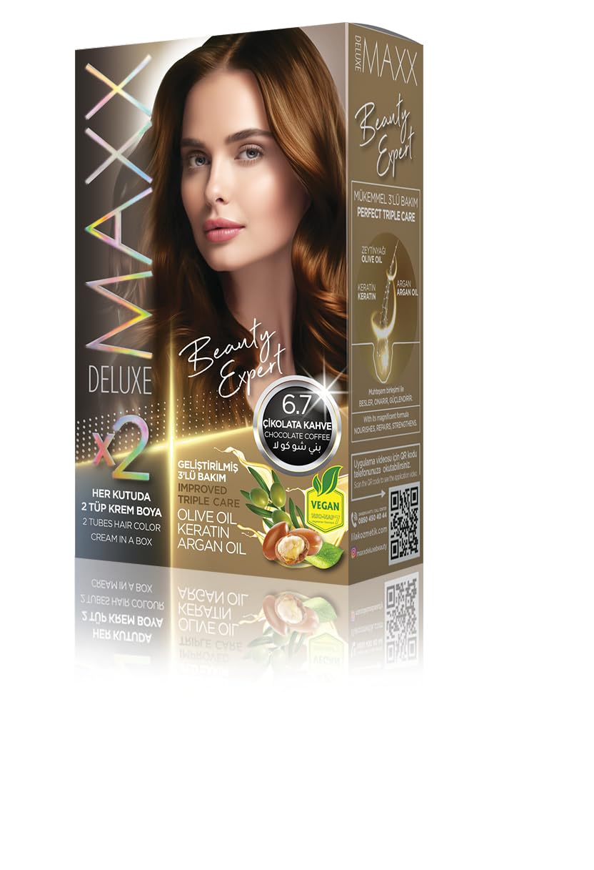 MAXX DELUXE BEAUTY EXPERT HAIR COLOR (KERATİN)'Lİ 1 KUTU (2 X 50 ML) KREM (Çikolata Kahve 6.7)