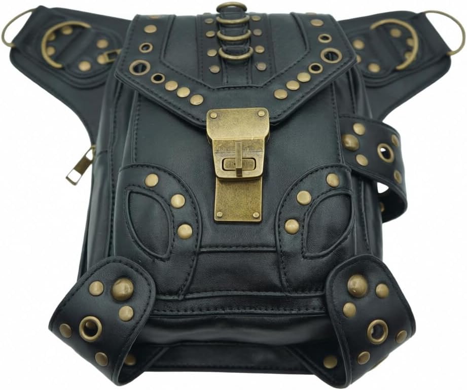 Black Fanny Waist Bag for Women of Steampunk Punk Rock Fashion Multiway Carry Style (black stud)