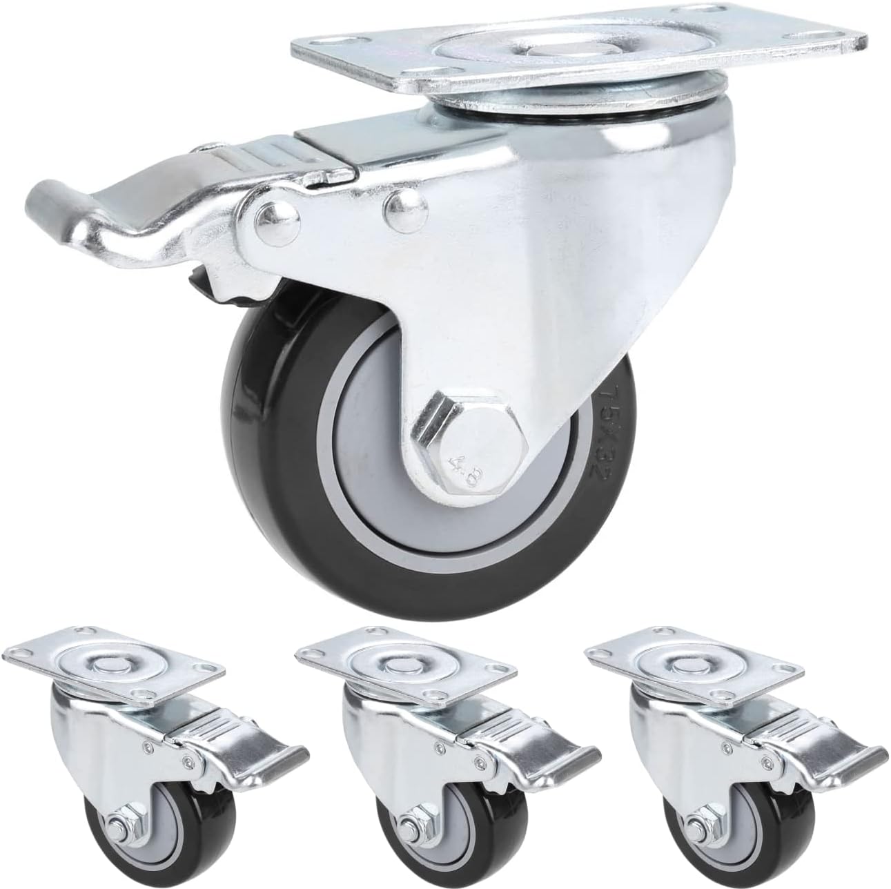Set 4 Ruote Girevoli Con Freno 125mm - Capacità 800kg - Piastra In Acciaio - Per Mobili E Carrelli - Foto 3
