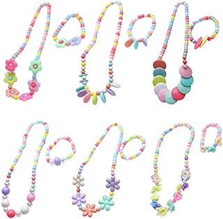 Shuxy 6 Sets Beads Necklace Bracelet Princess Necklace Bracelet Set Lovely Heart Beads Jewelry Kit Costume Necklaces for P...