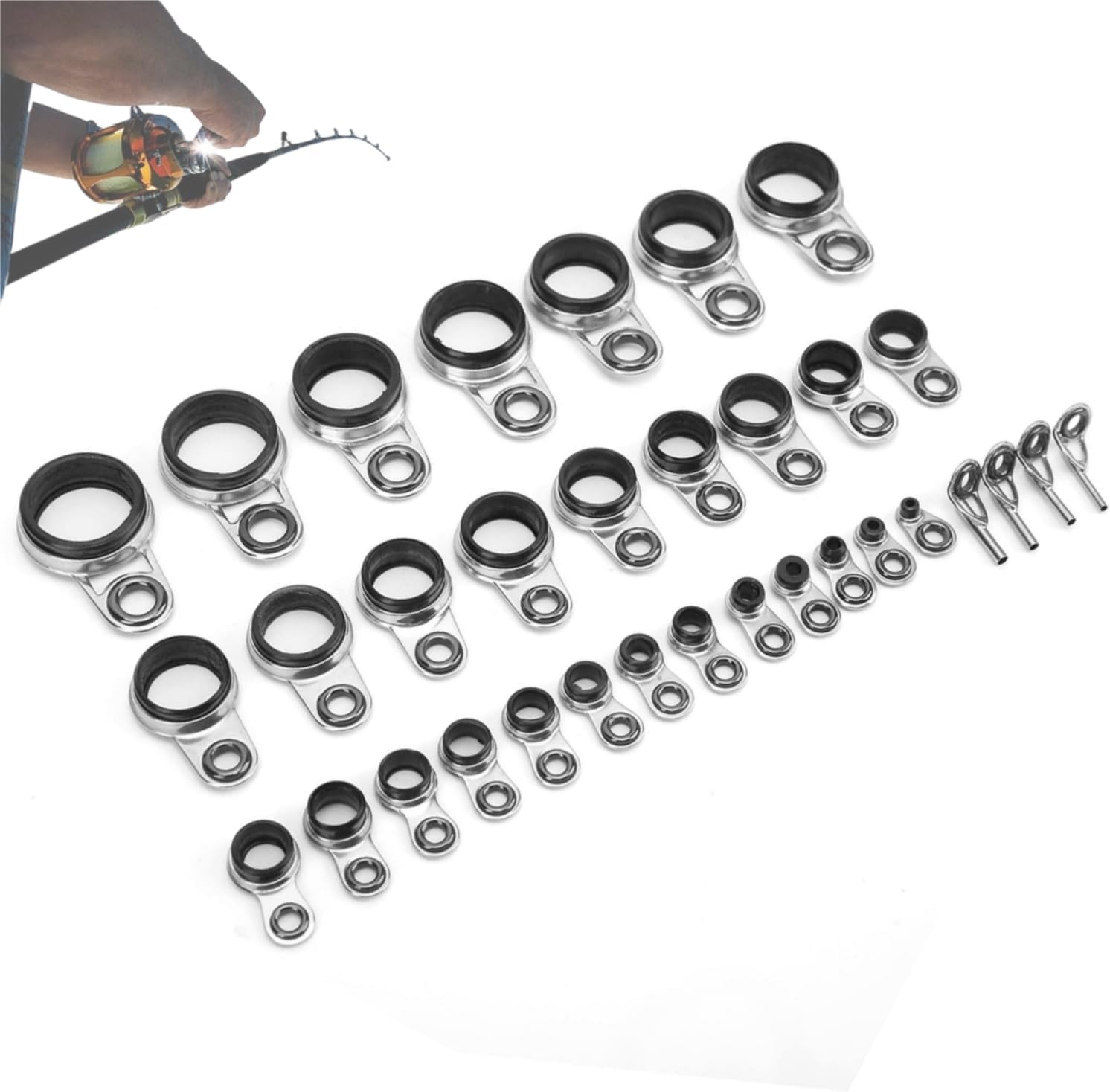 SOONHUA 33pcs Fishing Rod Guides Kit - Ceramic & Stainless Steel - 4 Top Rings, 29 Side Rings - Fishing Rod Building Repair Parts