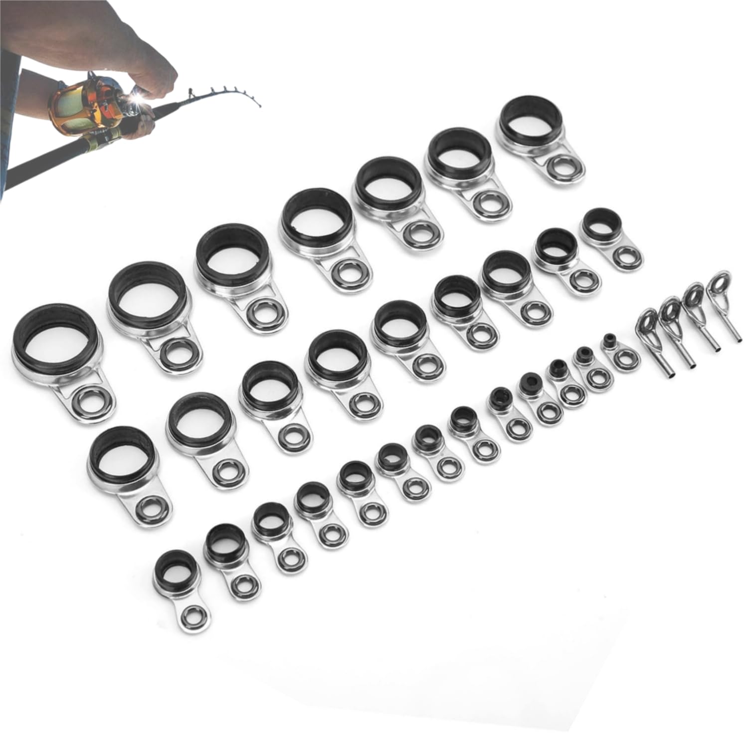 SOONHUA 33pcs Fishing Rod Guides Kit - Ceramic & Stainless Steel - 4 Top Rings, 29 Side Rings - Fishing Rod Building Repair Parts