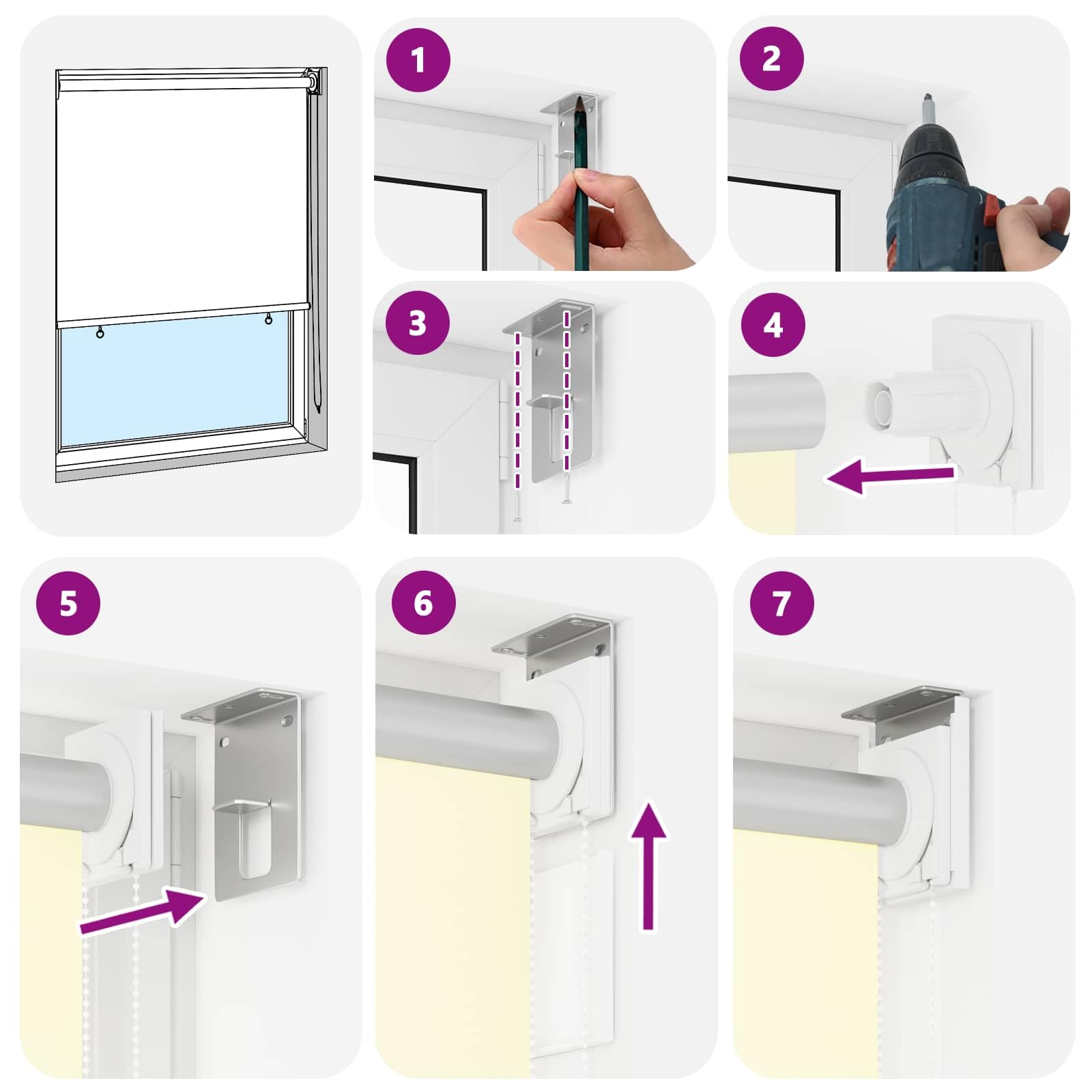 Tenda avvolgitrice in poliestere crema | Montaggio a parete o soffitto, catena sinistra o destra, controllo termico, filtro luce