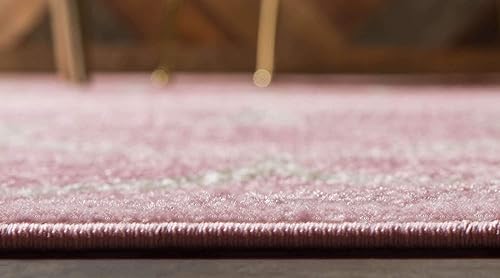 Miniatura 2 de Unique Loom - Alfombra redondeada de la colección Trellis Frieze (8 x 11 pies, color rosa claromarfil)