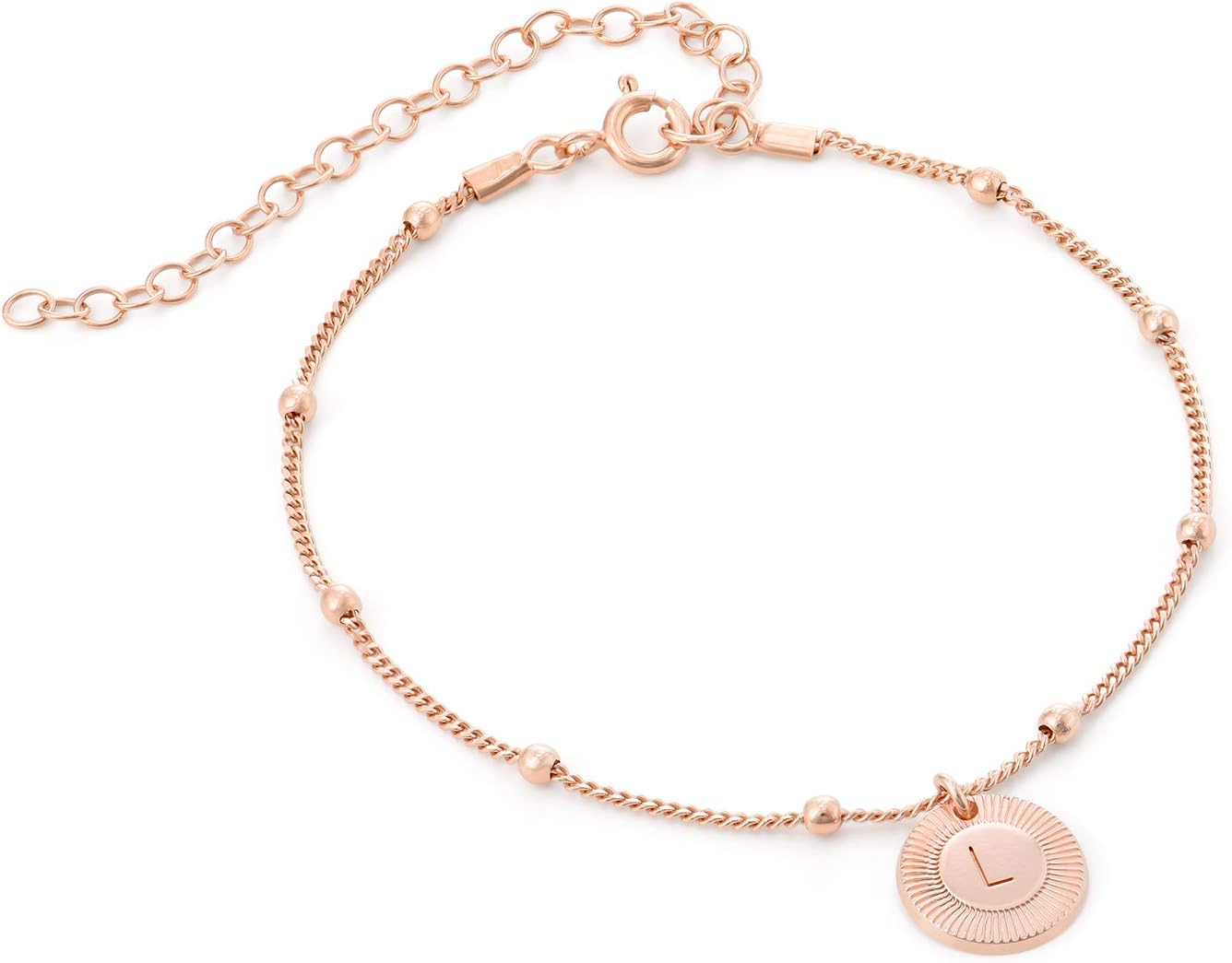 MyNameNecklace MYKA - Personalized Mini Rayos Round Disc Shape Charm Initial Bracelet- Anklet in Sterling Silver 925/ Gold Plating- Classic Delicate Jewelry Gift