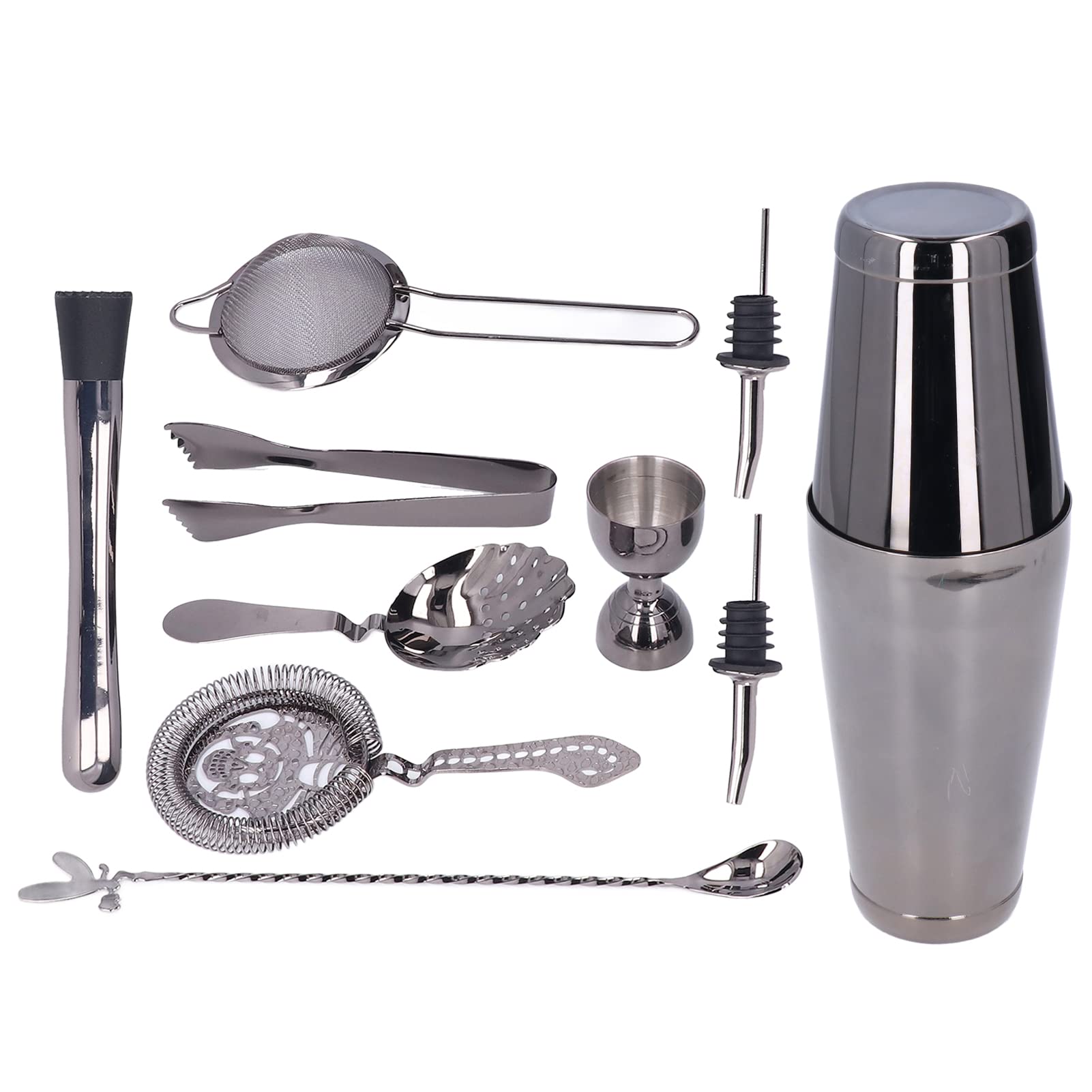 Juego de 11 cocteleras de acero inoxidable, juego de cócteles, juego de barra, juego de batidora de bebidas con todos los accesorios esenciales, coctelera, jigger, colador, mezclador, cuchara, mortero