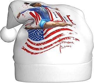 Simone Biles Usa Plush Santa Hat For Adults, Unisex Soft Christmas Party Hat With Pom Pom For New Year Celebrations,Gift Headwear