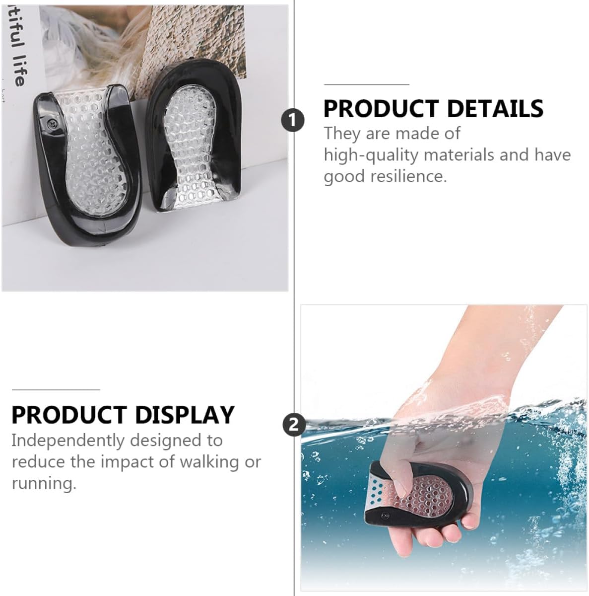 Heel Pads Shoe Cushions 2 Pairs Anti-Shock Rear Heel Cups for Foot Relief and Plantar Fasciitis Support Adhesive Back for Men and Women Sneakers and Boots