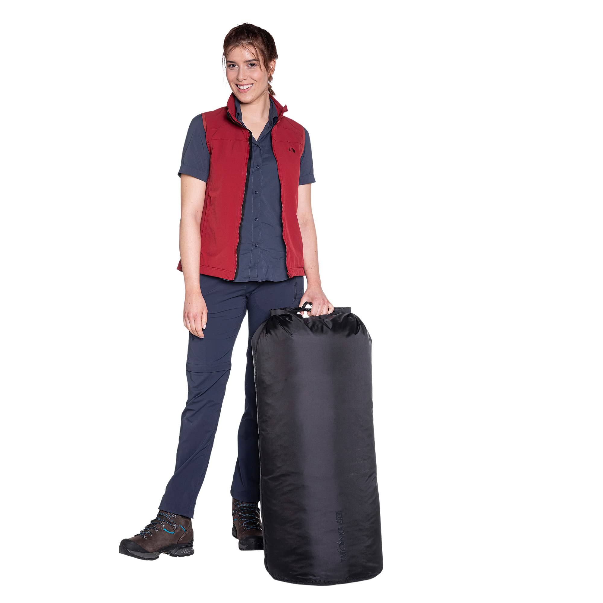 Tatonka Worek do pakowania Dry Sack 80 l, wodoszczelny, z rolowanym zamknięciem i zapięciem wtykowym, z poliestru pochodzącego z recyklingu, pojemność 80 l (czarny)
