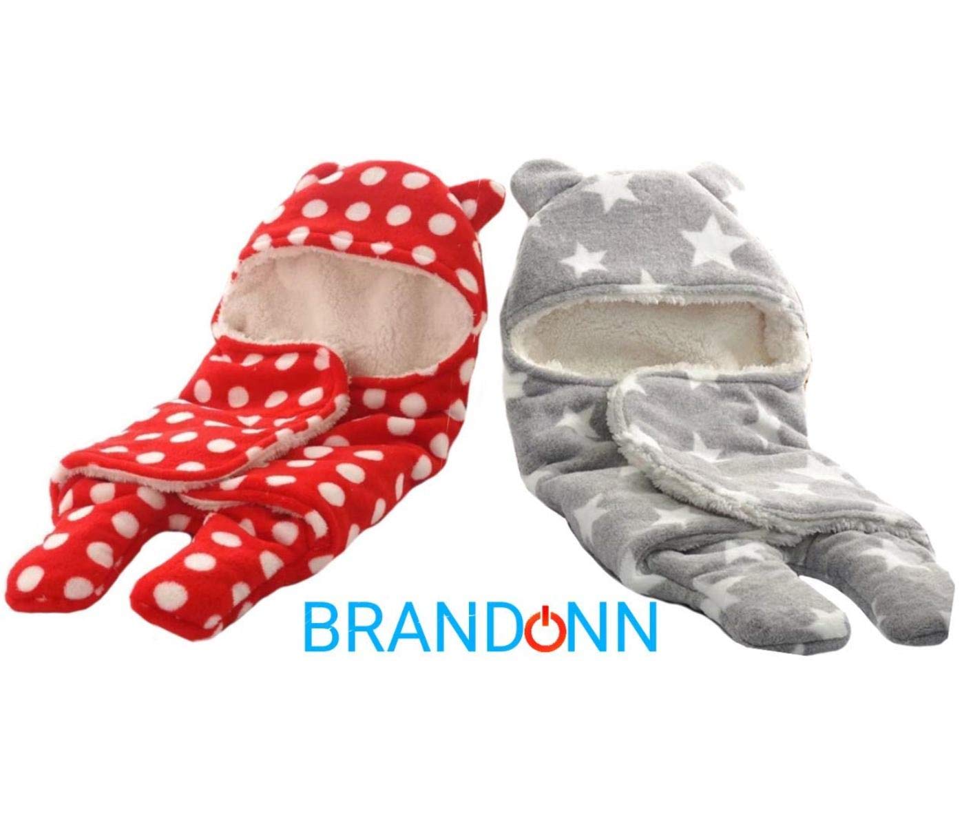 BRANDONN Baby Blankets New Born Combo Pack of Wearable Wrapper Sleeping Bag for Baby Boys and Baby Girls (76 cm x 70 cm, 0-6 Months) Pack of 2