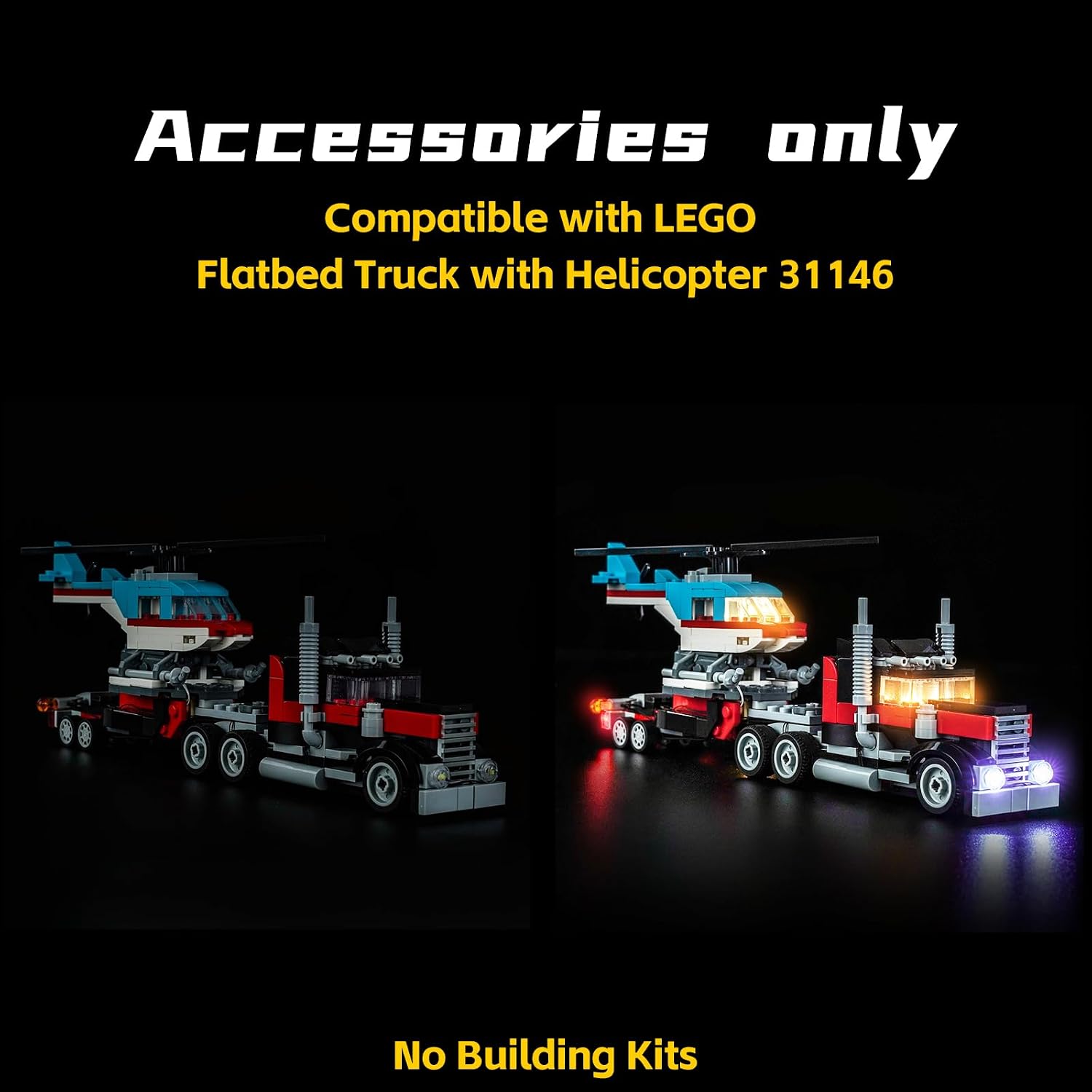 BrickBling Light Only, Compatible with Lego Flatbed Truck with Helicopter | LED Lighting Compatible with Lego Creator 3 in 1 31146-Not Come with Model