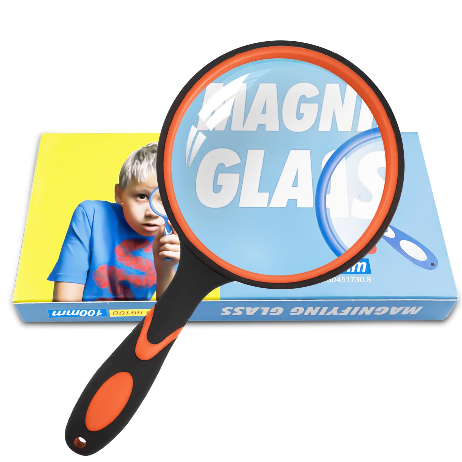 Fousenuk Lupa de Mano 100mm, Lupas de Gran Aumento con Mango de Goma Antideslizante, Inastillable Lente de Aumento para Personas Mayores, Niños, Lectura, Manualidades, Libros, Insectos, Inspección