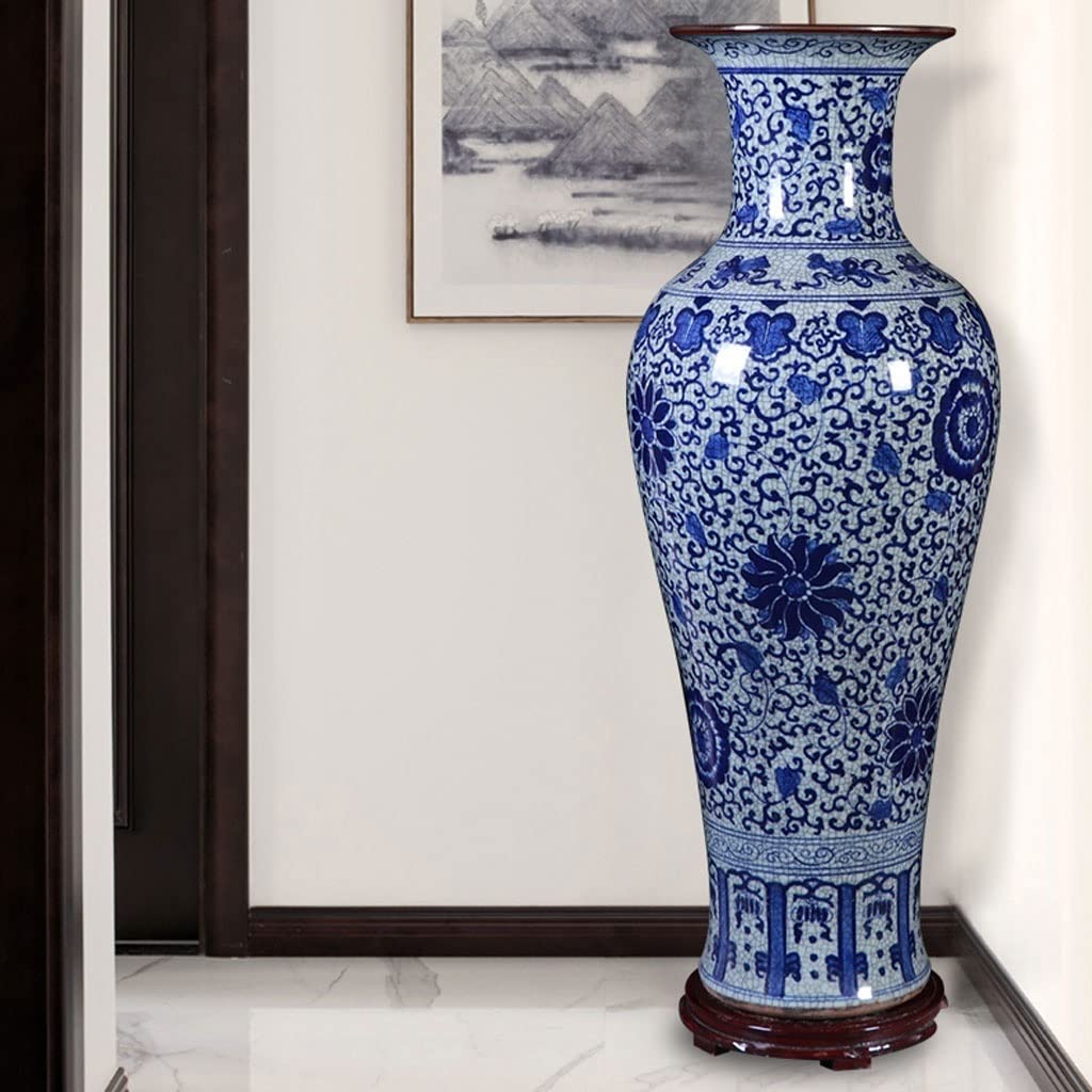 Jarrón Jarrón de cerámica Retro for Suelo, jarrón Porcelana Azul y Blanco Antiguo, arreglo Flores for Sala Estar, decoración Armario TV Chino Jarrón para Mesa
