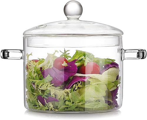 Cacerola de vidrio con tapa, olla de cocina para estufa de 64.2 fl oz con tapa y asa, olla de sopa transparente, utensilios de cocina de vidrio de