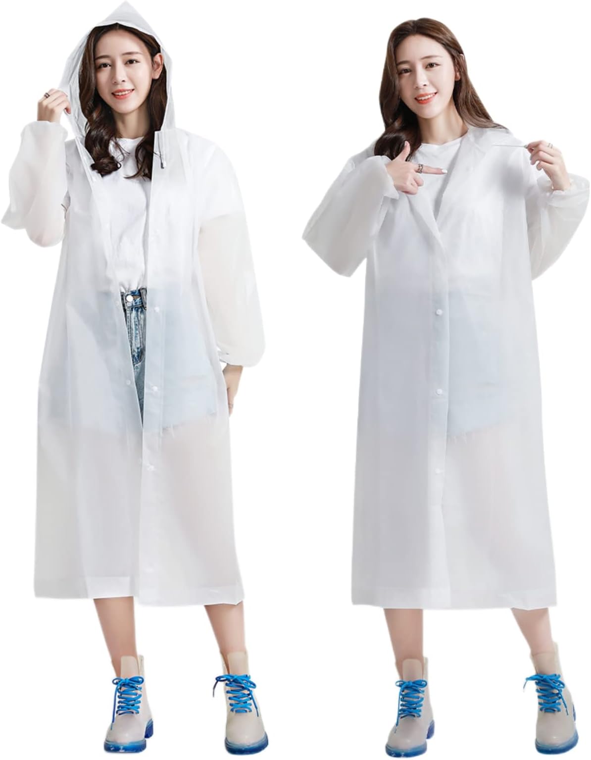 Raincoat Thickened Cycling Rain Poncho Men & Women Transparent Adult Portable Fishing Long Body Anti-Storm Rain Cape Hat Drawstring Elastic Cuffs Button Fastening Multiple Uses
