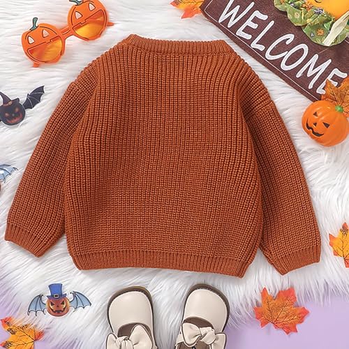 Baby Boys Girls Halloween Sweatshirt Newborn Chunky Knitted Sweater 3D Pumpkin Pattern Crewneck Hand Hooked Pullover4
