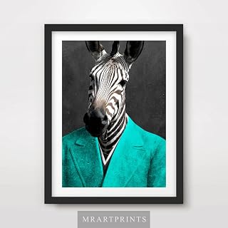 ZEBRA QUIRKY ANIMAL HEAD PORTRAIT Art Print Poster Home Decor Wall Picture Human Body Eccentric Bizarre Funny Vintage Odd Bizarre Unusual A4 A3 A2 (10 Sizes)