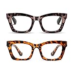 Hubeye Oprah Style Readers for Women Stylis Style Reading Glasses with Blue Light Blocking and Spring HingeGrey+Brown1.5