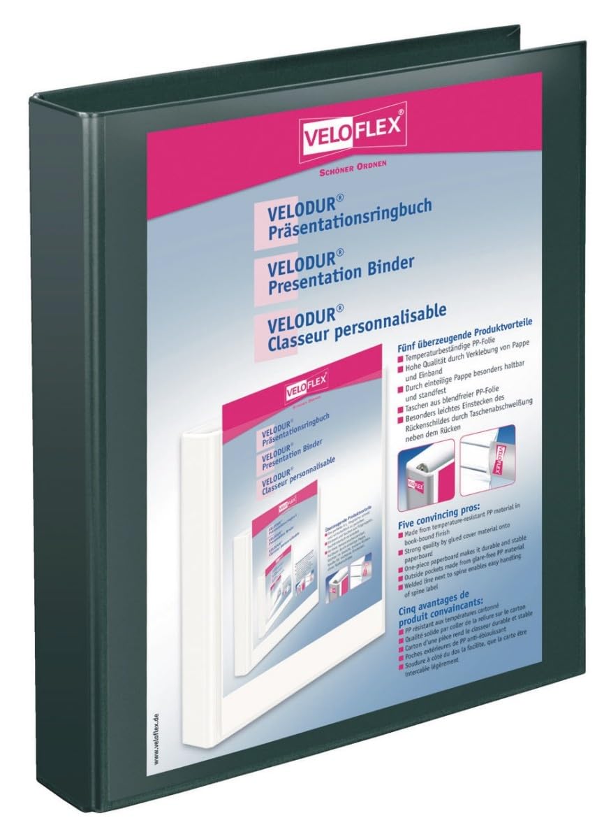VELOFLEX 10 x Präsentationsringbuch Velodur A4 PP kaschiert 4-D-Ring-Mechanik 25mm schwarz