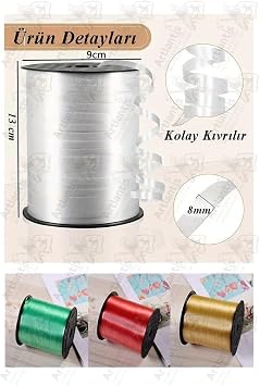 Kırmızı Rafya Şerit Kurdela 2 Adet 8mm 200 Metre Rabant Rafya Renkli Hediye Paketleme İpi Kurdela Balon Bağlama Ponpon