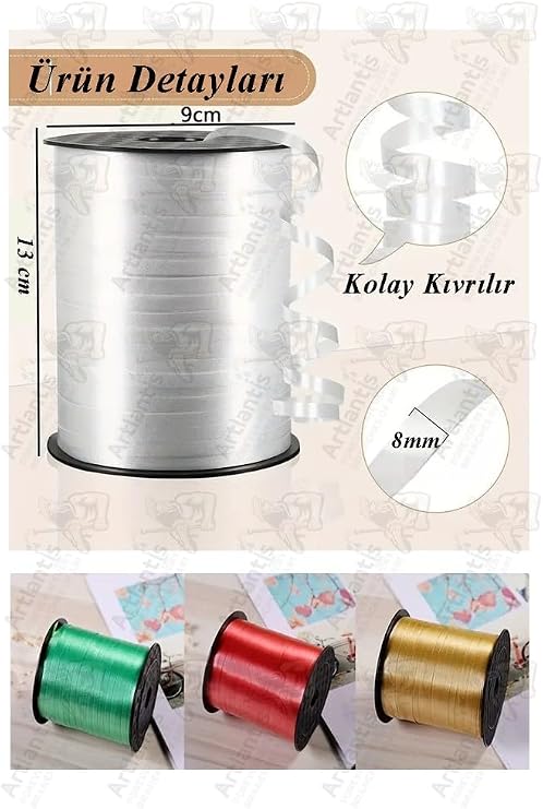 Kırmızı Rafya Şerit Kurdela 2 Adet 8mm 200 Metre Rabant Rafya Renkli Hediye Paketleme İpi Kurdela Balon Bağlama Ponpon