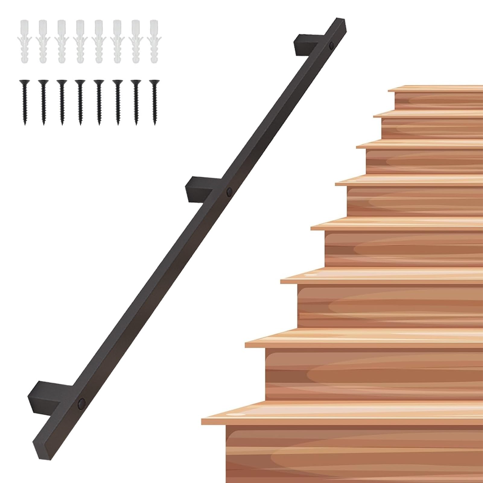 Rampe d'escalier intérieure extérieure avec fixation murale pour tige de support
